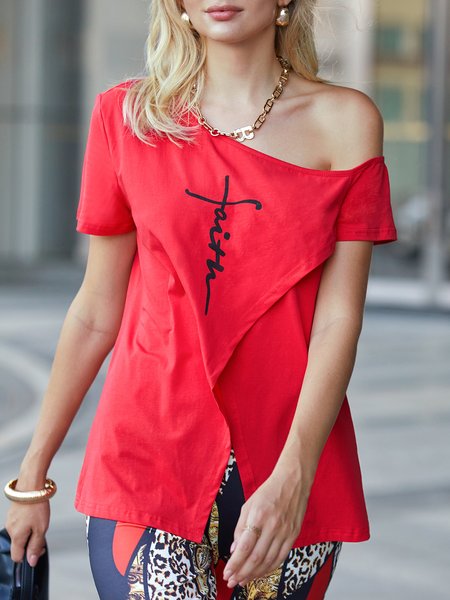 

Loose Abstract Casual T-Shirt, Red, Tees
