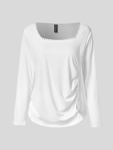 

Casual Plain Lace Square Neck Shirt, White, Shirts & Blouses