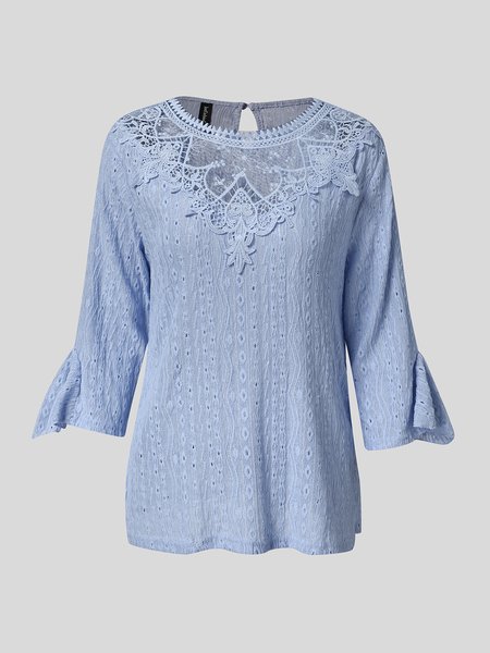 

Crew Neck Lace Casual Shirt, Light blue, Shirts & Blouses