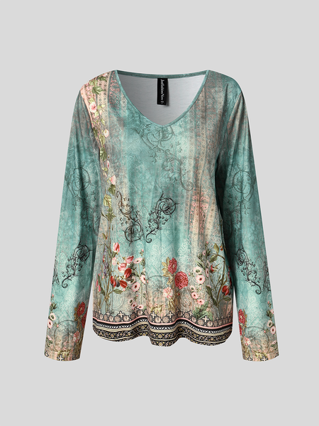 

Knitted Casual Loose V Neck T-Shirt, Green, T-Shirts