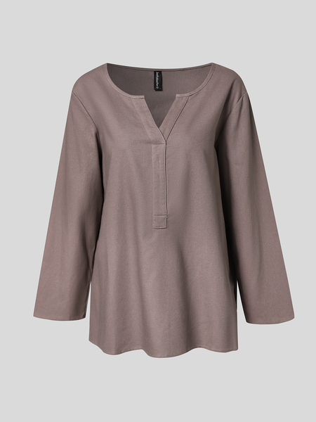 

Women's V-neck 3/4 sleeves Plain Linen Shirt, Gray, Shirts & Blouses