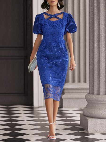 

Regular Fit Elegant Asymmetrical Wedding Guest Dress, Blue, Midi Dresses