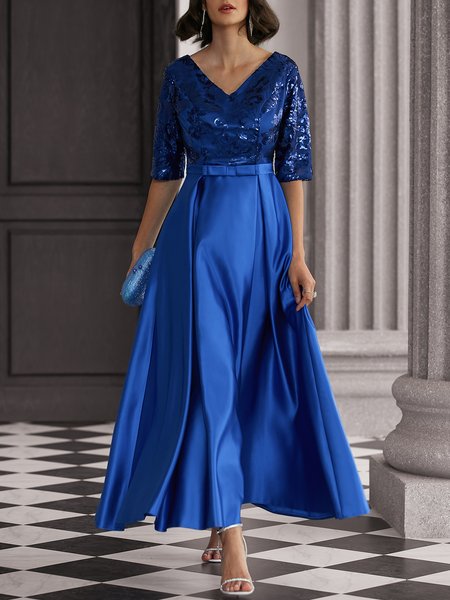 

V Neck Plain Elegant Party Dress, Royal blue, Maxi Dresses