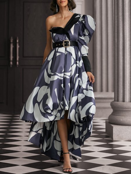 

Regular Fit Abstract Urban Wedding Dress & Party Dress With Belt, Multicolor, Maxi Dresses