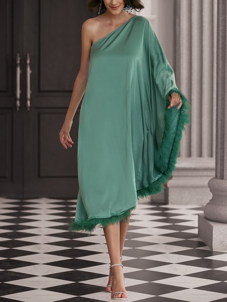 

Plain One Shoulder Elegant Wedding Guest Dress, Green, Maxi Dresses