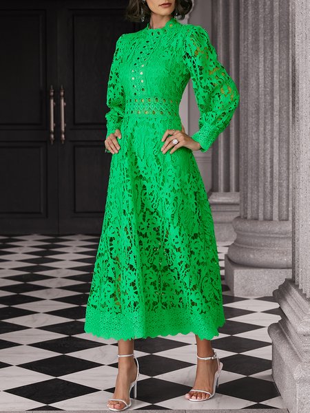 

Crew Neck Elegant Plain Party Dress, Green, Maxi Dresses