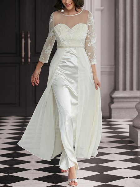 

Embroidery Mesh Elegant Wedding Dress With No, Apricot, Maxi Dresses
