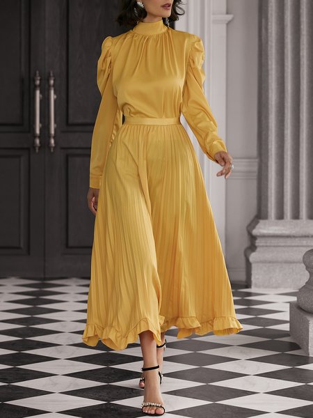 

Stand Collar Elegant Party Dress, Golden, Maxi Dresses