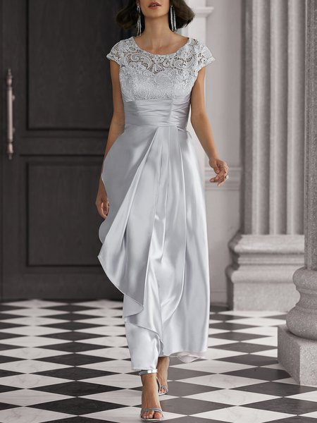 

Crew Neck Floral Lace Elegant Party Dress, Light gray, Maxi Dresses