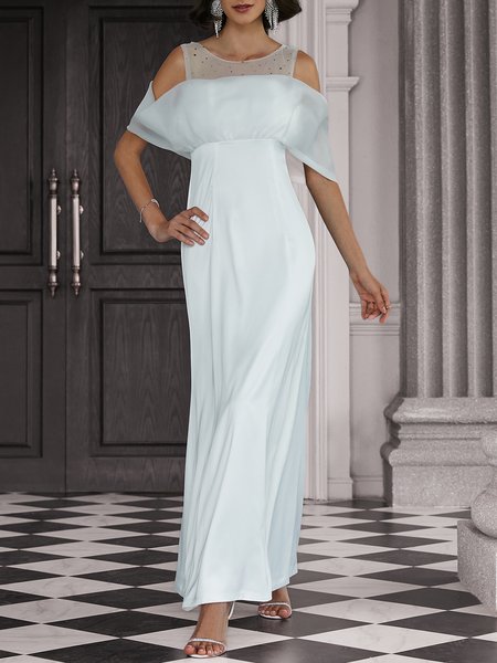 

Plain Regular Fit Elegant Mesh Party Dress, White, Maxi Dresses