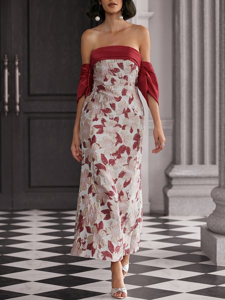 

Boat Neck Regular Fit Elegant Party Dress, Flower, Maxi Dresses