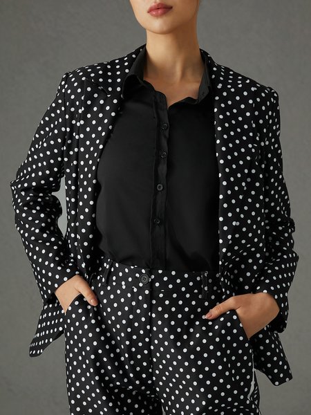 

Lapel Collar Loose Urban Polka Dots Blazer, Black, Blazers