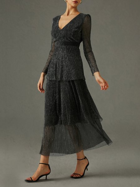 

Regular Fit Elegant Party Dress, Gray, Midi Dresses