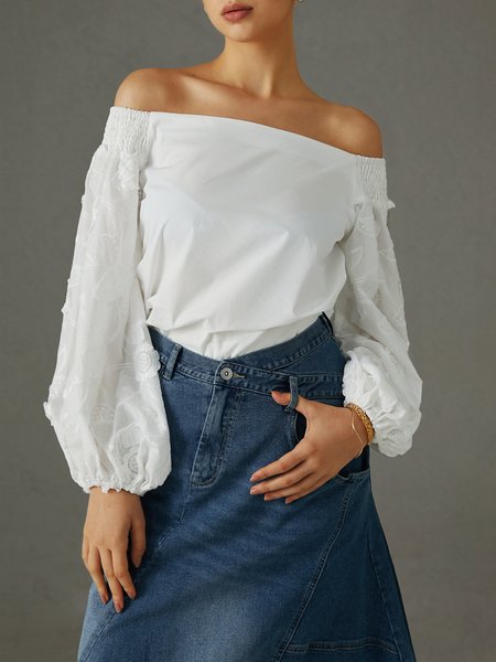 

Cold Shoulder Elegant Loose Shirt, White, Blouses and Shirts