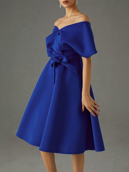 

Plain Elegant Wedding Guest Dress, Royal blue, Midi Dresses