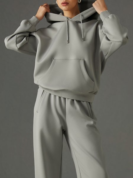 

Plain Casual Loose Long Sleeve Hoodie, Gray, Hoodies and Sweatshirts