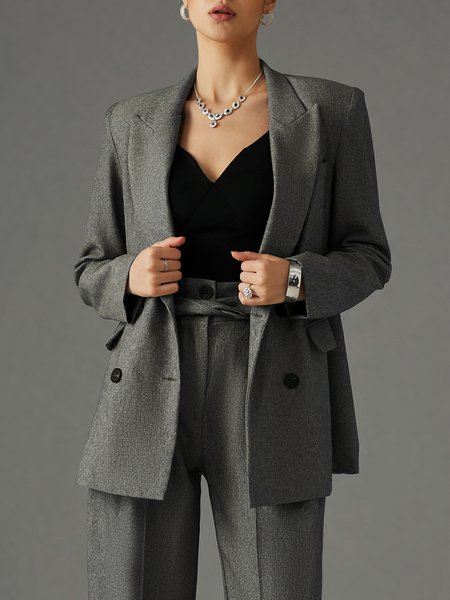 

Urban Plain Lapel Collar Loose Blazer, Gray, Blazers