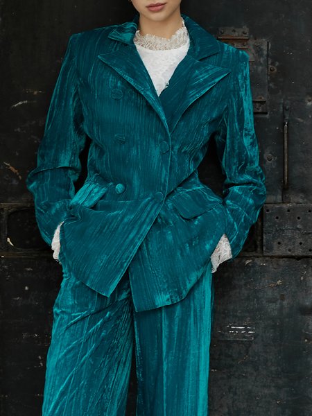 

Plain Loose Urban Lapel Collar Blazer, Blue, Blazers