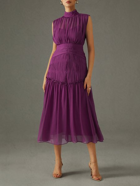 

Elegant Regular Fit Party Dress, Purple, Midi Dresses