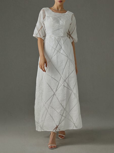 

Regular Fit Crew Neck Elegant Party Dress, White, Maxi Dresses