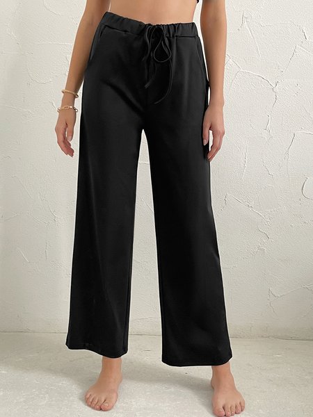 

Stretch waist pocket with drawcord palazzo Pants/wide leg Pants, Black, Pants