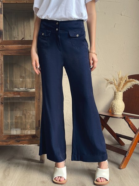 

Loose Plain Casual Casual Pants, Blue, Pants