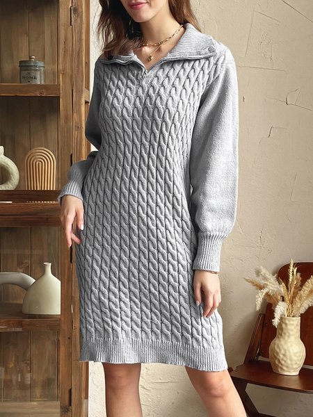 

Wool/Knitting Shawl Collar Regular Fit Dress, Gray, Long Sleeve Dresses