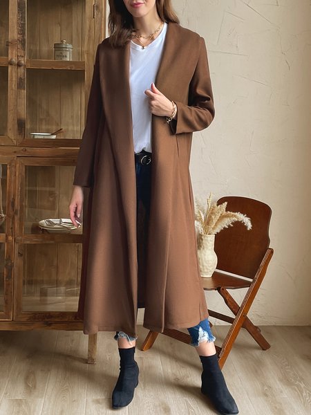 

Shawl Collar Casual Plain Regular Fit Overcoat, Coffee, Coats