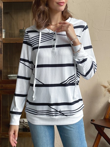 

Striped Casual Hoodie Sweatshirt, White, Sweatshirts & Hoodies