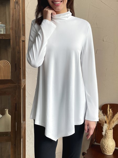 

Casual Plain Turtleneck T-Shirt, Green, T-Shirts