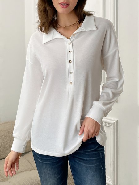 

Navy Button Front Long Sleeve Henley Top, Navyblue, T-Shirts