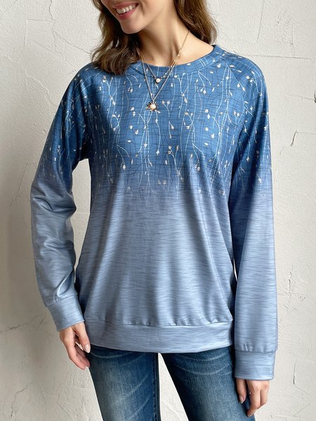 

Casual Floral Crew Neck Sweatshirt, Blue, Sweatshirts & Hoodies