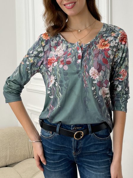 

Leaf Cotton-Blend Loose Top, Light blue, T-Shirts