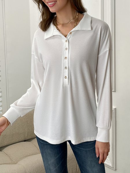 

Navy Button Front Long Sleeve Henley Top, White, T-Shirts