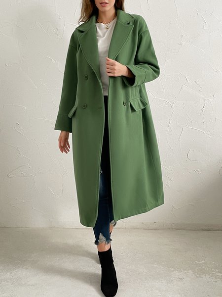 

Plain Long Sleeve Buttoned Casual Outwear, Green, Coats