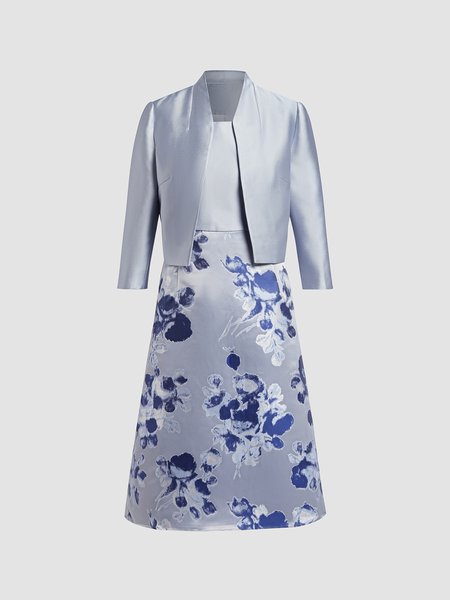 

Casual Regular Fit Crew Neck Floral Two-Piece Set, Purple, 2-Piece Dresses