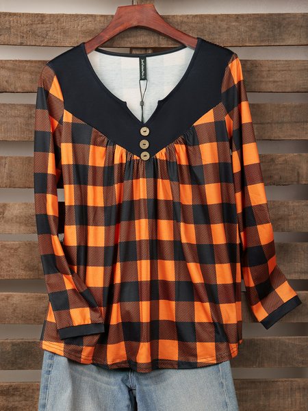 

Halloween Orange Plaid Panel Loose Knit Top, Gray, Shirts & Blouses