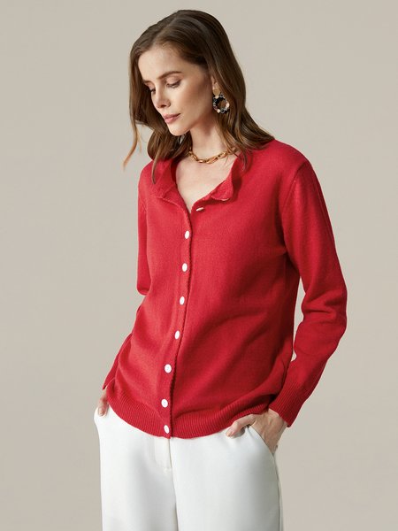 

V Neck Urban Loosen Plain Long Sleeve Sweater, Red, Pullovers