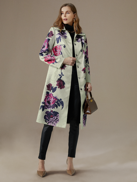 

Floral Loose Elegant Trench Coat, As picture, Coats