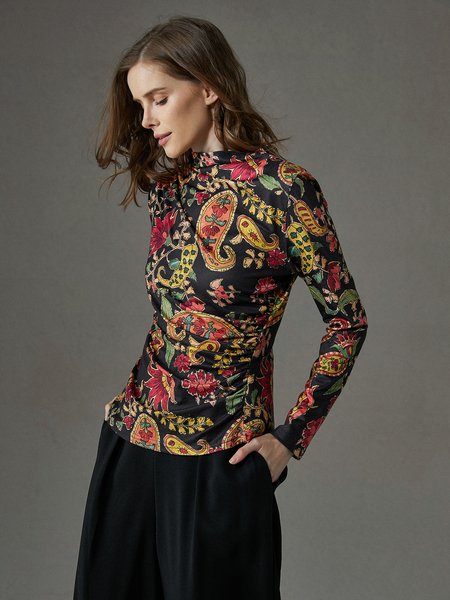 

Half Turtleneck Urban Regular Fit Floral T-Shirt, Black, Tees