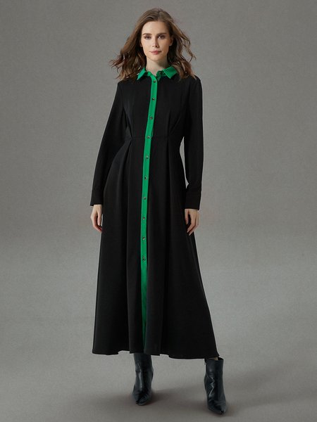 

Regular Fit Elegant Color Block Long Sleeve Maxi Dress With No Belt, Black, Maxi Dresses