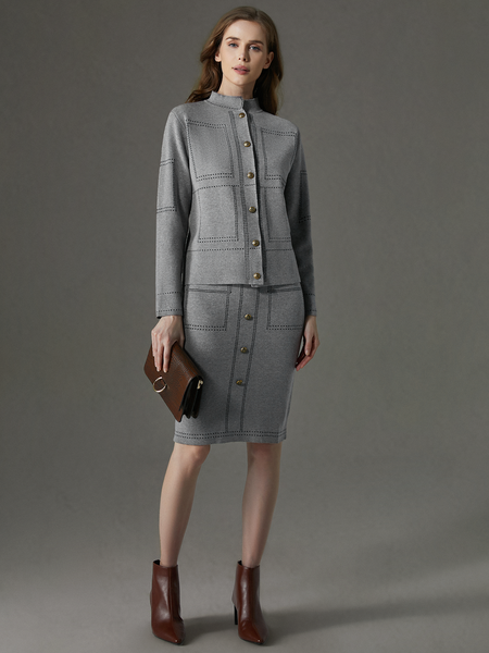

Loose High Elasticity Stand Collar Long Sleeve Elegant Cardigan, Gray, Cardigans