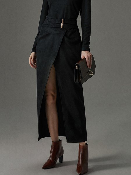 

Regular Fit Urban High Waist Plain Skirt, Black, Skirts