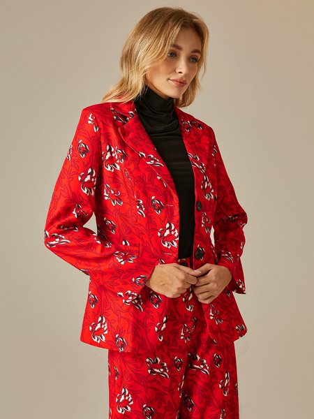 

Shawl Collar Urban Floral Pattern Blazer, Red, Blazers