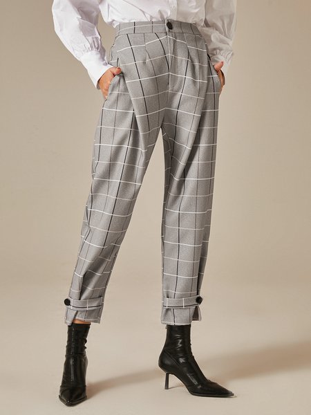 

Regular Fit Plaid Urban Fashion Pants, As picture, Pants