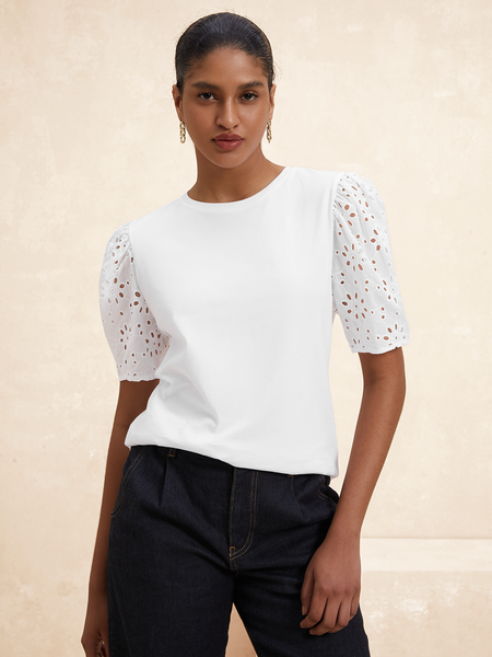 

Casual Plain Crew Neck Short Sleeve T-shirt, White, T-shirts