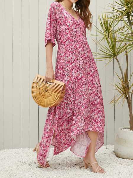 

JFN Casual V Neck Cotton Loose Dress, Green, Dresses