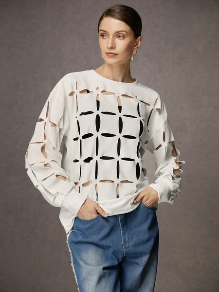 

Plain Regular Fit Urban Crew Neck Sweater, White, Tees