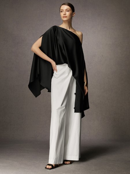 

Wide leg Plain Urban Loose Pants, White, Pants