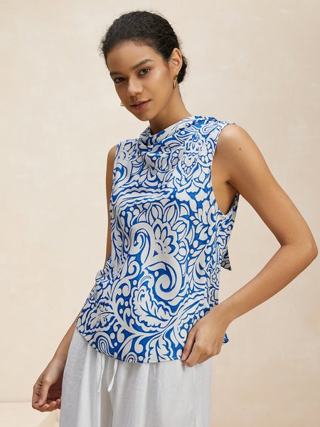 

Sleeveless Ethnic Regular Loose Shirt For Women, Deep blue, Tanks & Camis